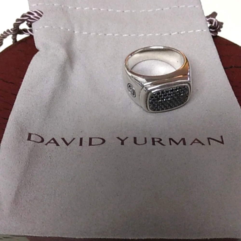 David Yurman Sterling  Silver Ring With Black Diamonds. Size 10